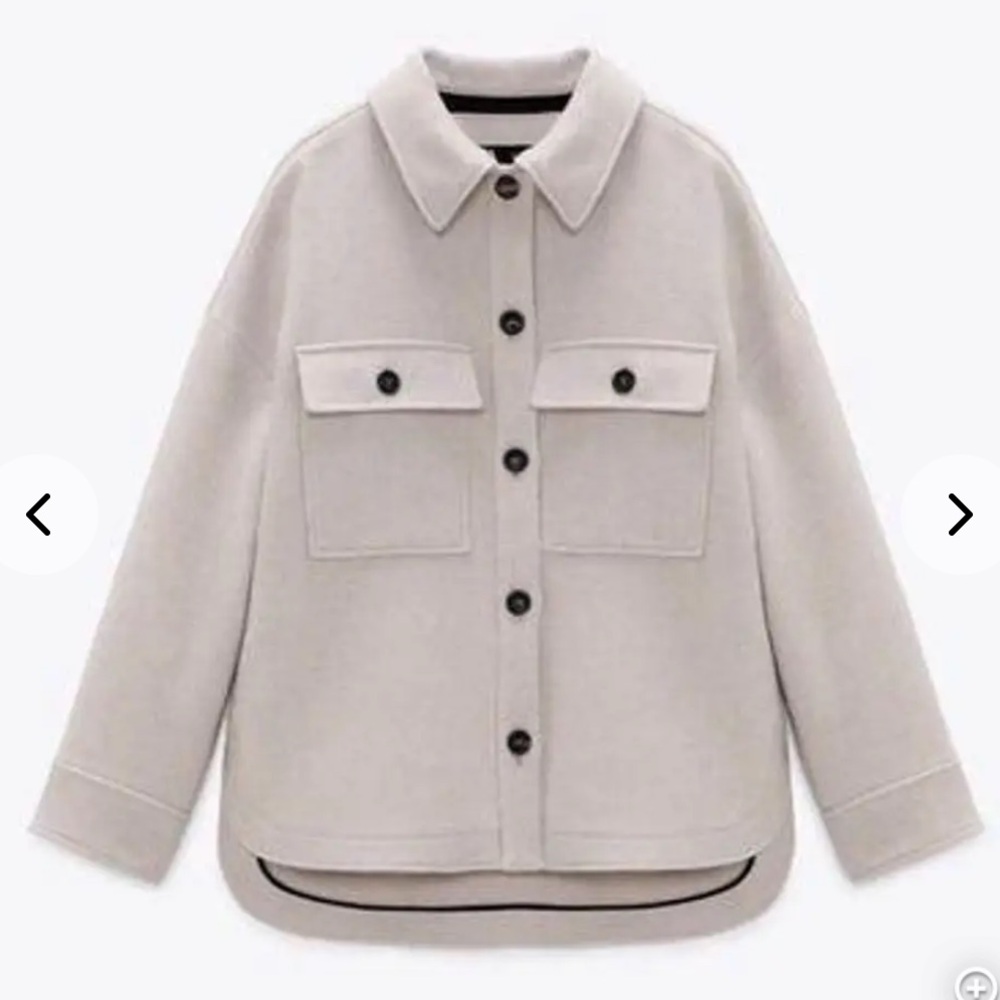 ZARA Oversized Jacket Beige Button Front Long Sleeve Shacket Women XL - Picture 3 of 10